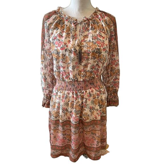 Love the Label Anthropologie Boho Floral Print sheer long sleeve dress M - Picture 2 of 8
